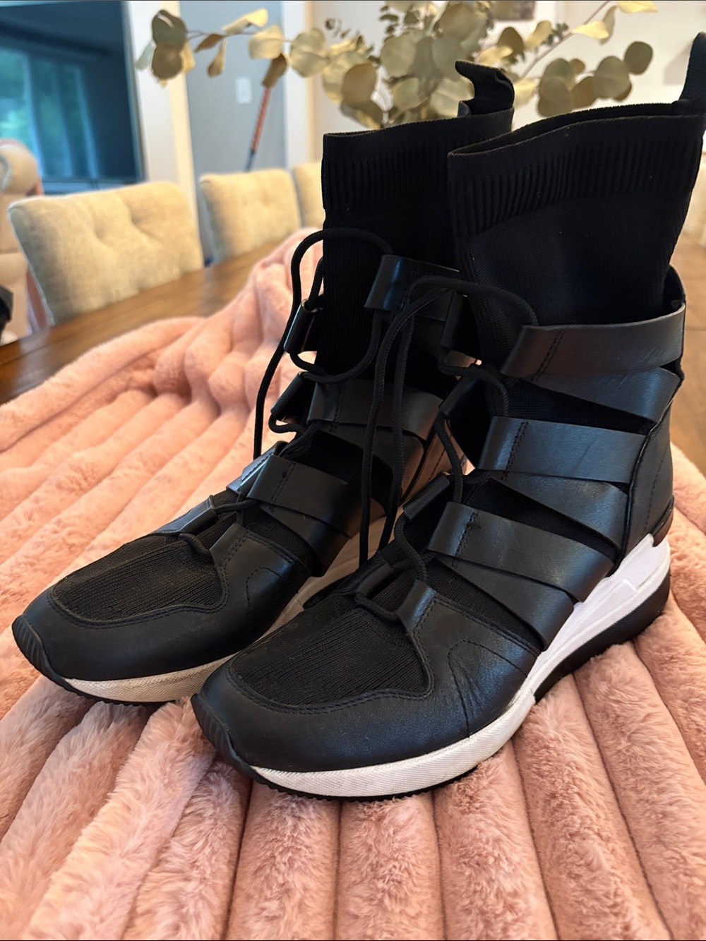 MICHAEL Michael Kors Black and White Strappy High-Top Sneakers